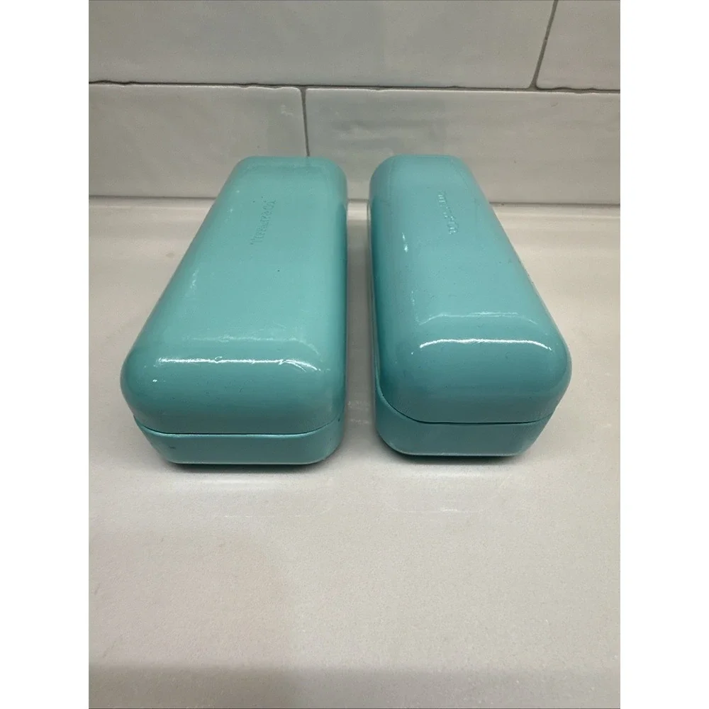 (2) Tiffany & Co Blue Hard Sunglasses Eyeglasses Case W/ Microfiber Pouch/Cloth